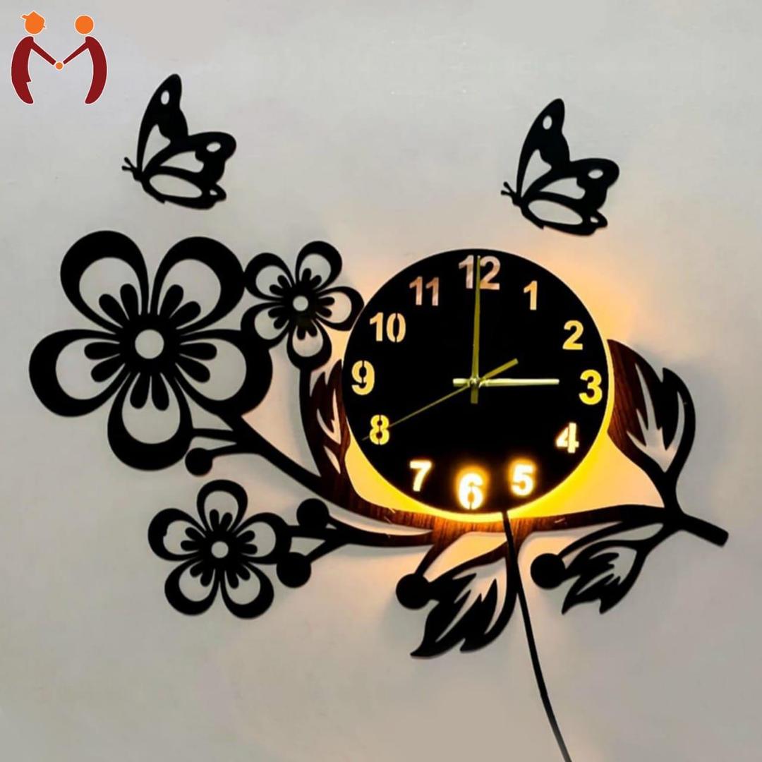 3D Flower Wooden Wall Clock With LED Light MZ1261200092MRTS