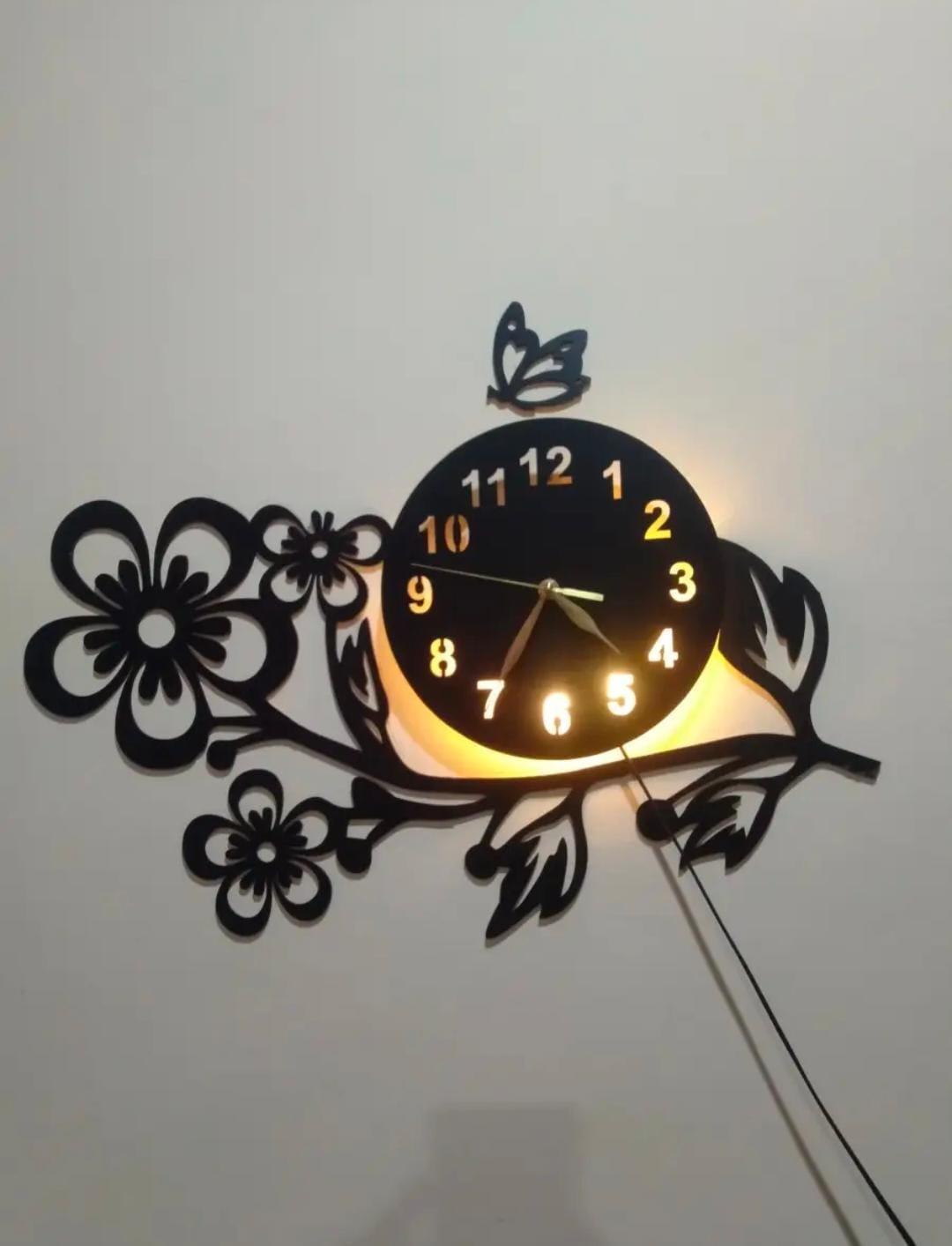 3D Flower Wooden Wall Clock With LED Light MZ1261200092MRTS