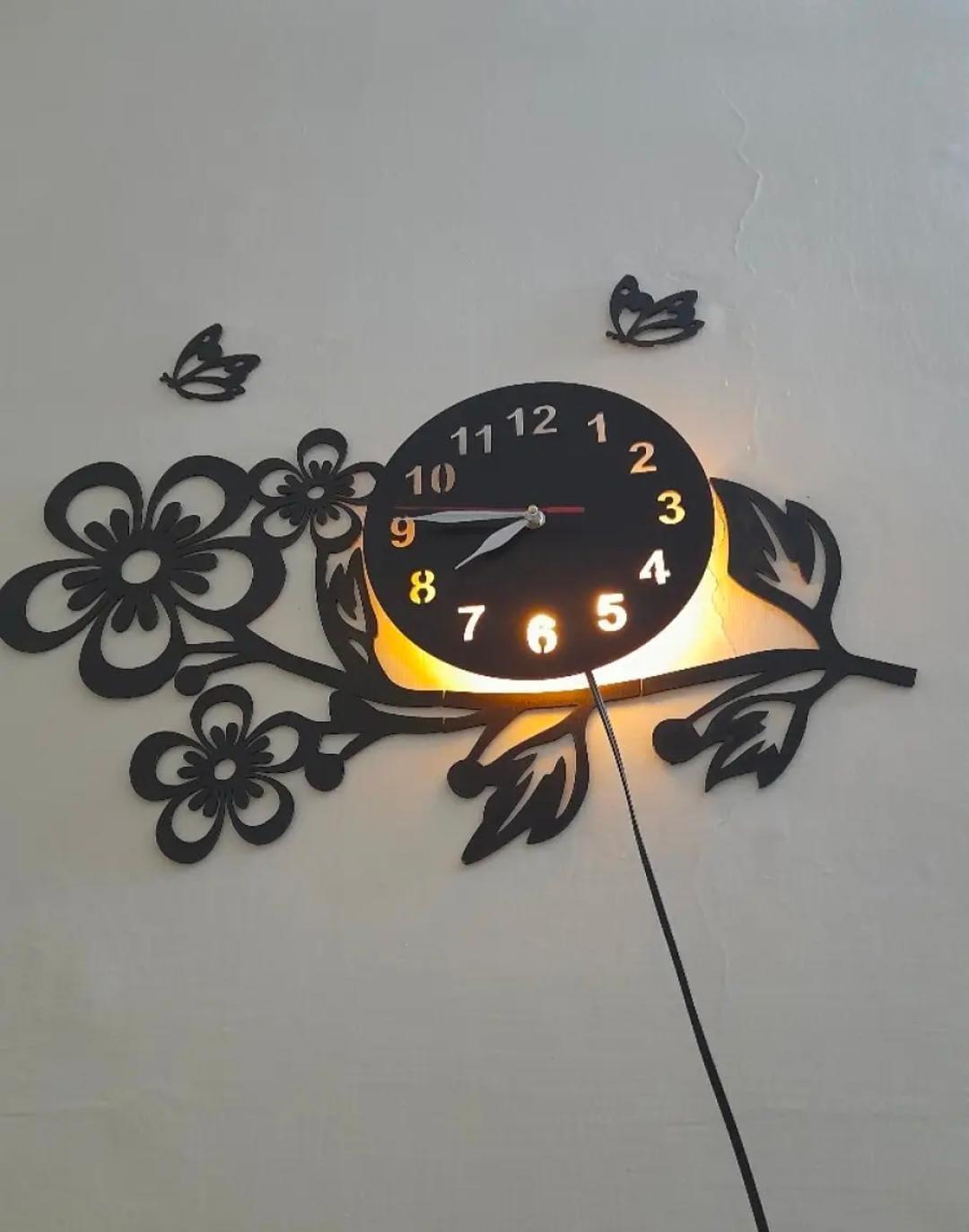 3D Flower Wooden Wall Clock With LED Light MZ1261200092MRTS