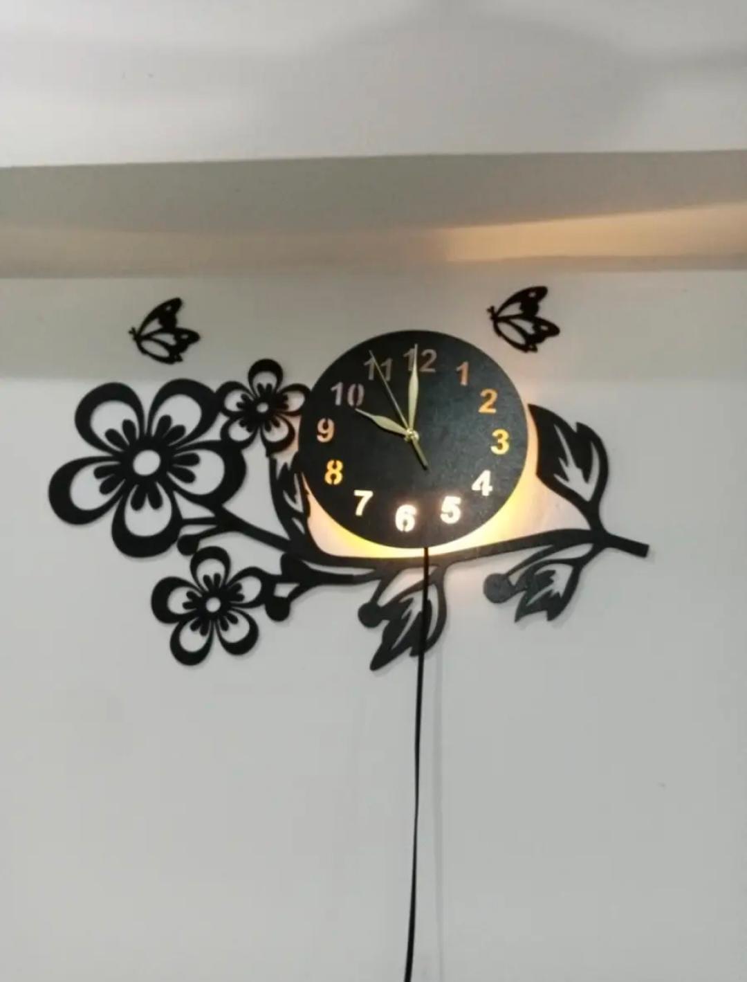 3D Flower Wooden Wall Clock With LED Light MZ1261200092MRTS