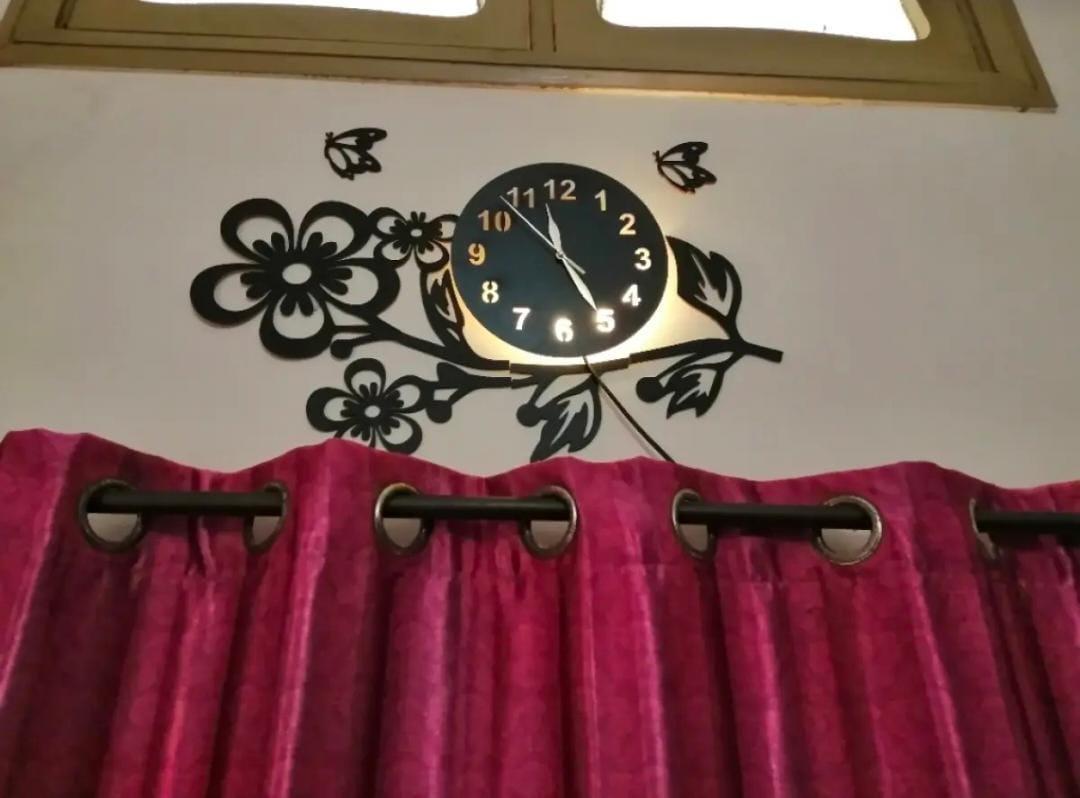 3D Flower Wooden Wall Clock With LED Light MZ1261200092MRTS