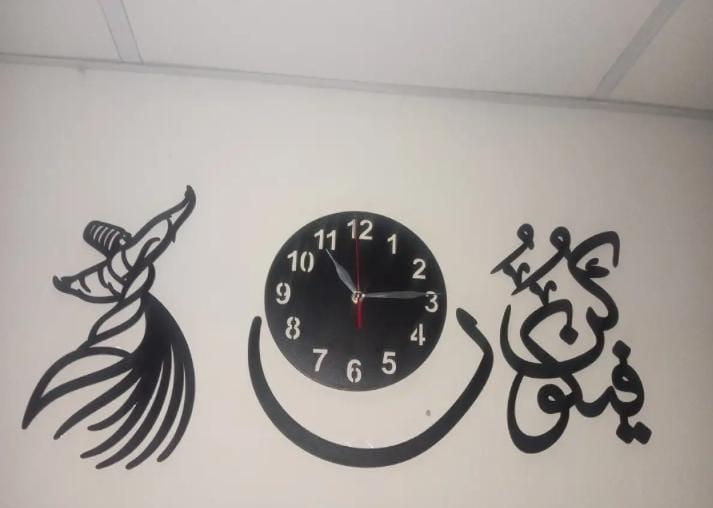 Islamic Wooden Wall Clock Black 3D Modern Design MZ1261200120MRTS