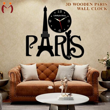 3D Wooden Paris Wall Clock Black MZ1261200168MRTS