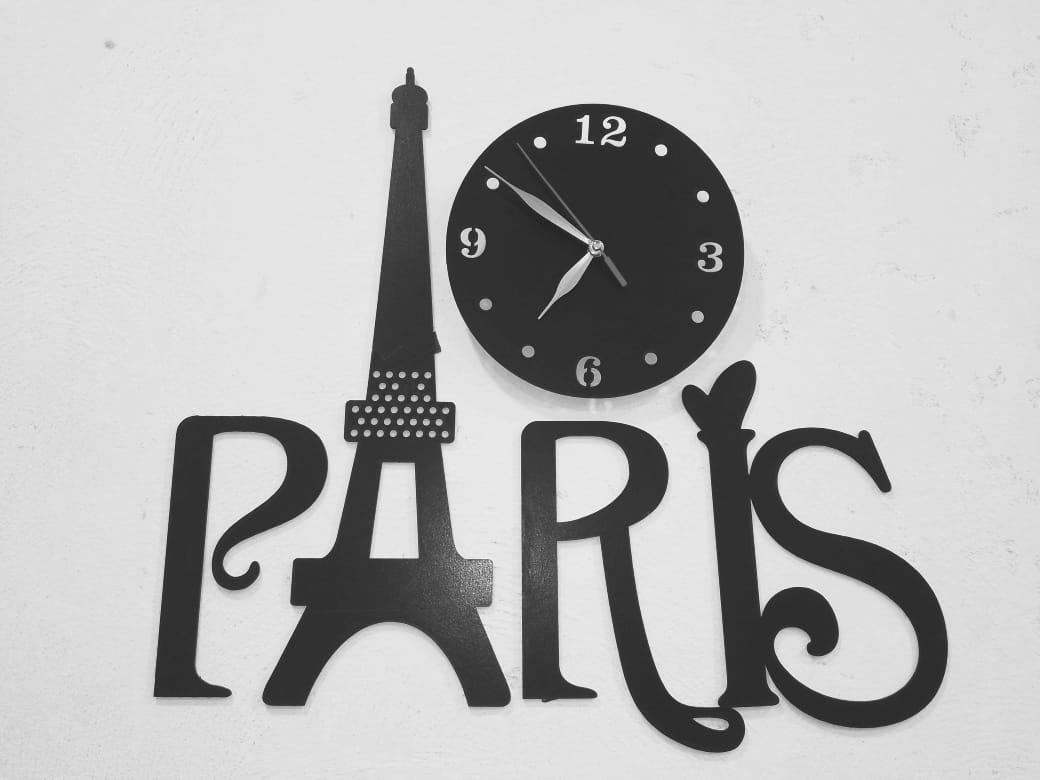 3D Wooden Paris Wall Clock Black MZ1261200168MRTS