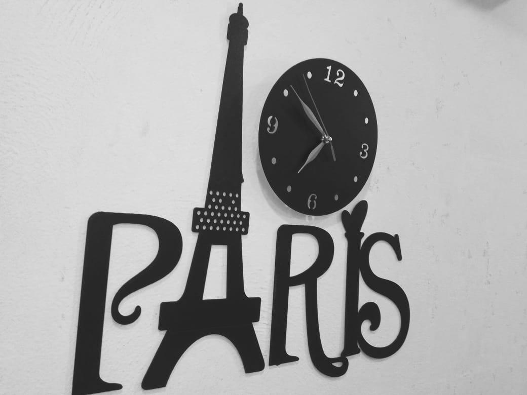 3D Wooden Paris Wall Clock Black MZ1261200168MRTS