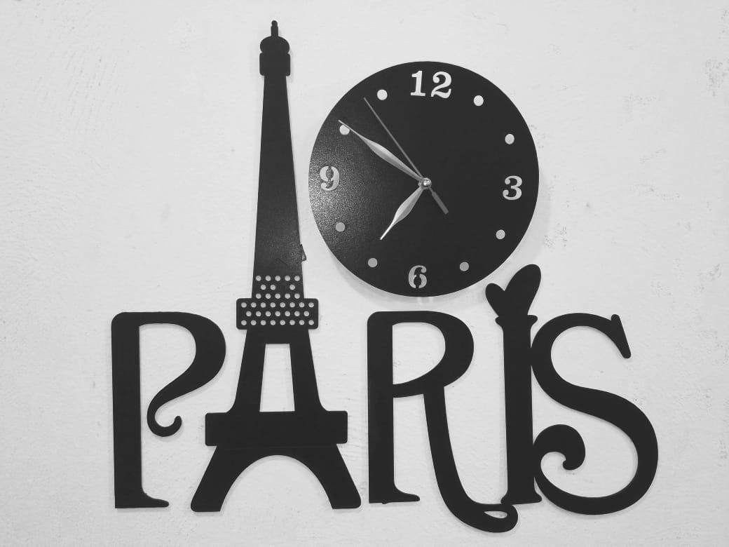 3D Wooden Paris Wall Clock Black MZ1261200168MRTS