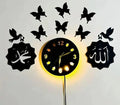 Islamic Backlight Wall Clock with Butterflies Black MDF MZ1261200255MRTS