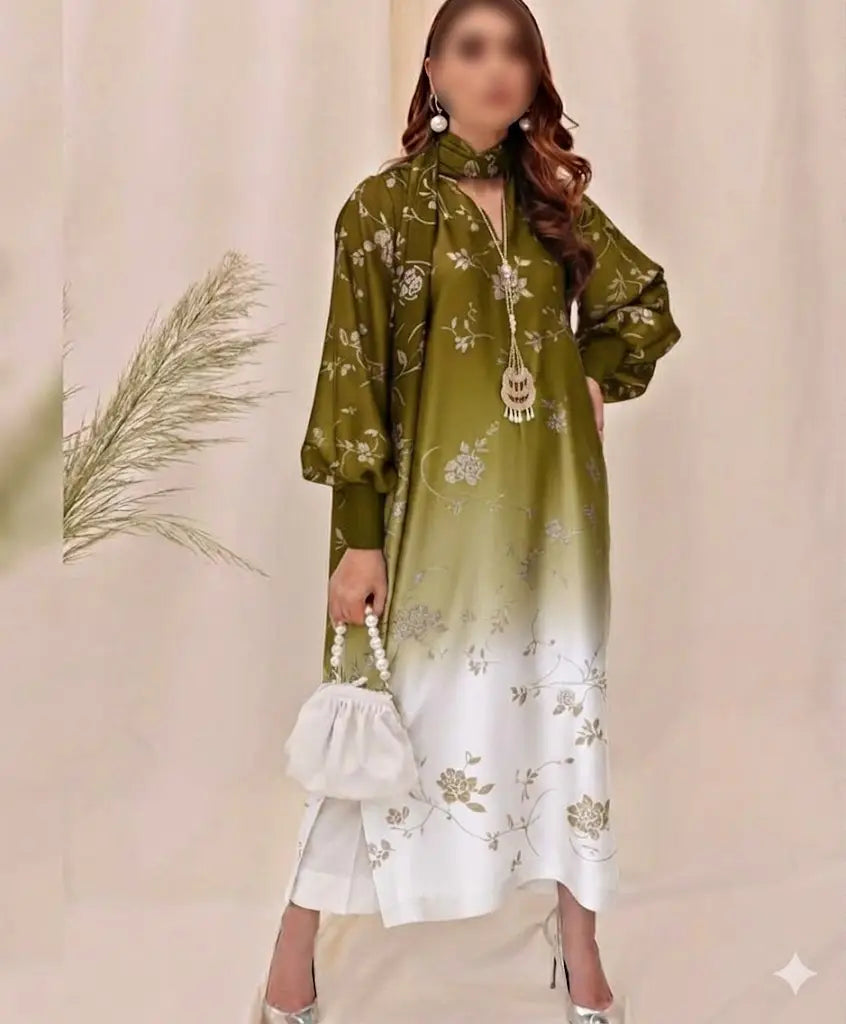 Women's Unstitched Digital Print Silk Suit 3-Piece MZ2321200658WT