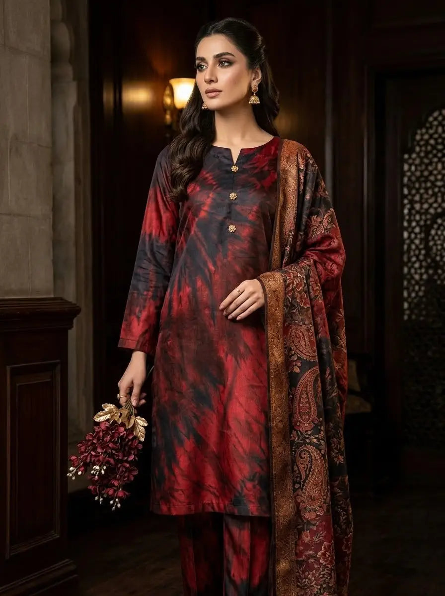 Women's Unstitched Digital Print Silk Suit 3-Piece MZ2321200661WT