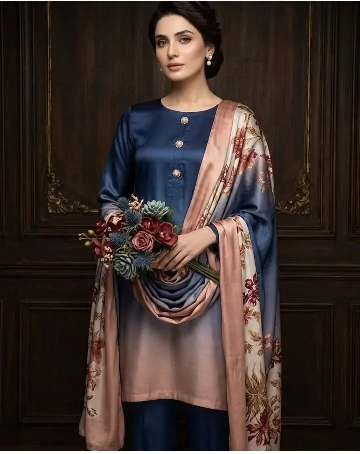 Women's Unstitched Digital Print Silk Suit 3-Piece MZ2321200663WT