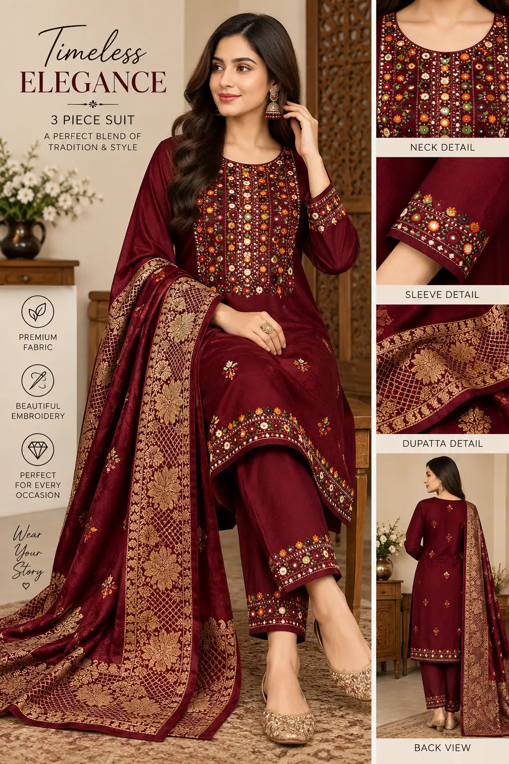 Women's Unstitched Embroidered Suit 3-Piece MZ3188200020BK