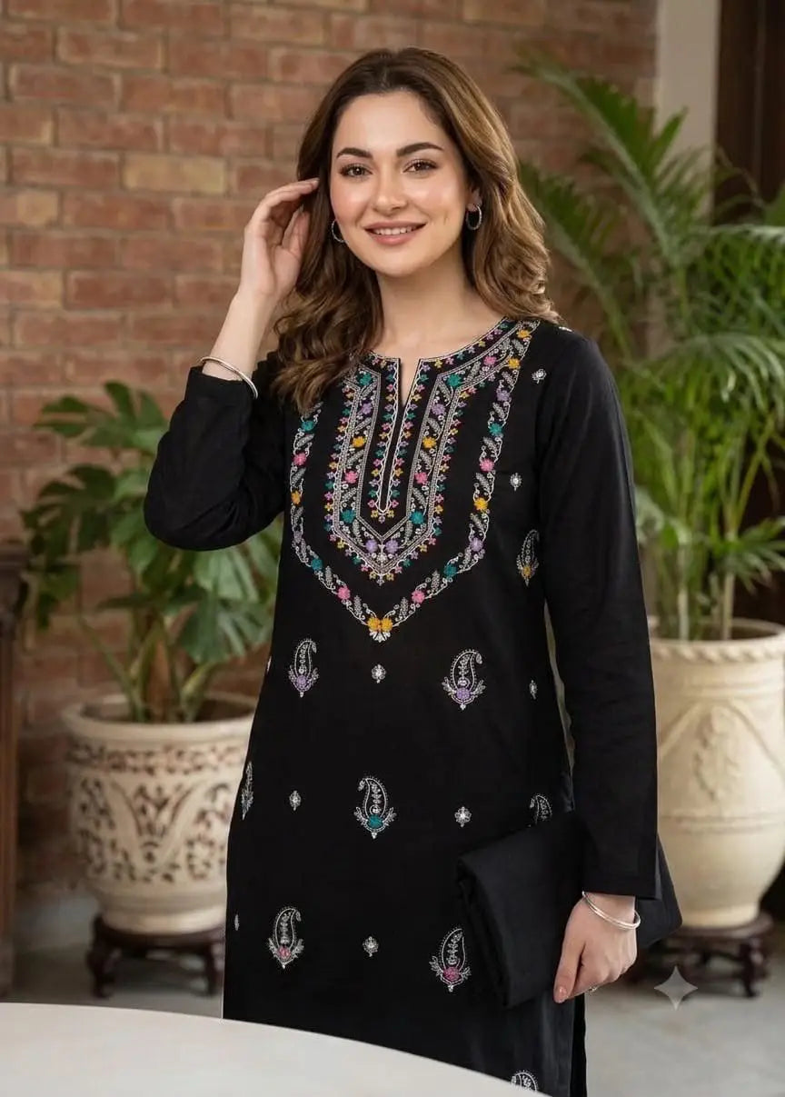Women's Unstitched Embroidered Cotton 2 Piece Suit MZ3188200014BK
