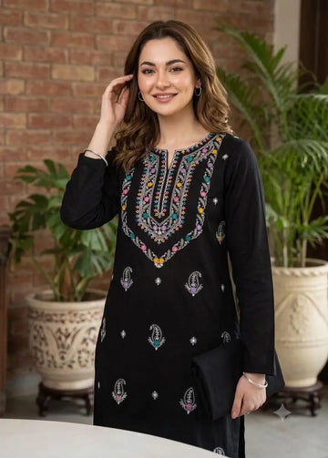 Women's Unstitched Embroidered Cotton 2 Piece Suit MZ3188200014BK