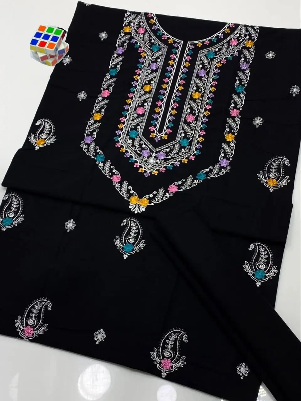 Women's Unstitched Embroidered Cotton 2 Piece Suit MZ3188200014BK