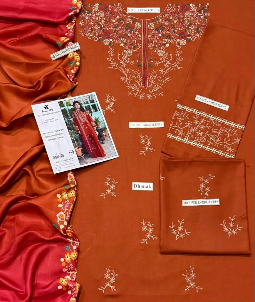 Women's Unstitched Embroidered Suit 3-Piece MZ3292200008HBTS